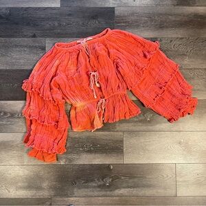 Jen’s Pirate Booty Free People Dancehall Ruffle Tie Top Size M/L FLAWED READ